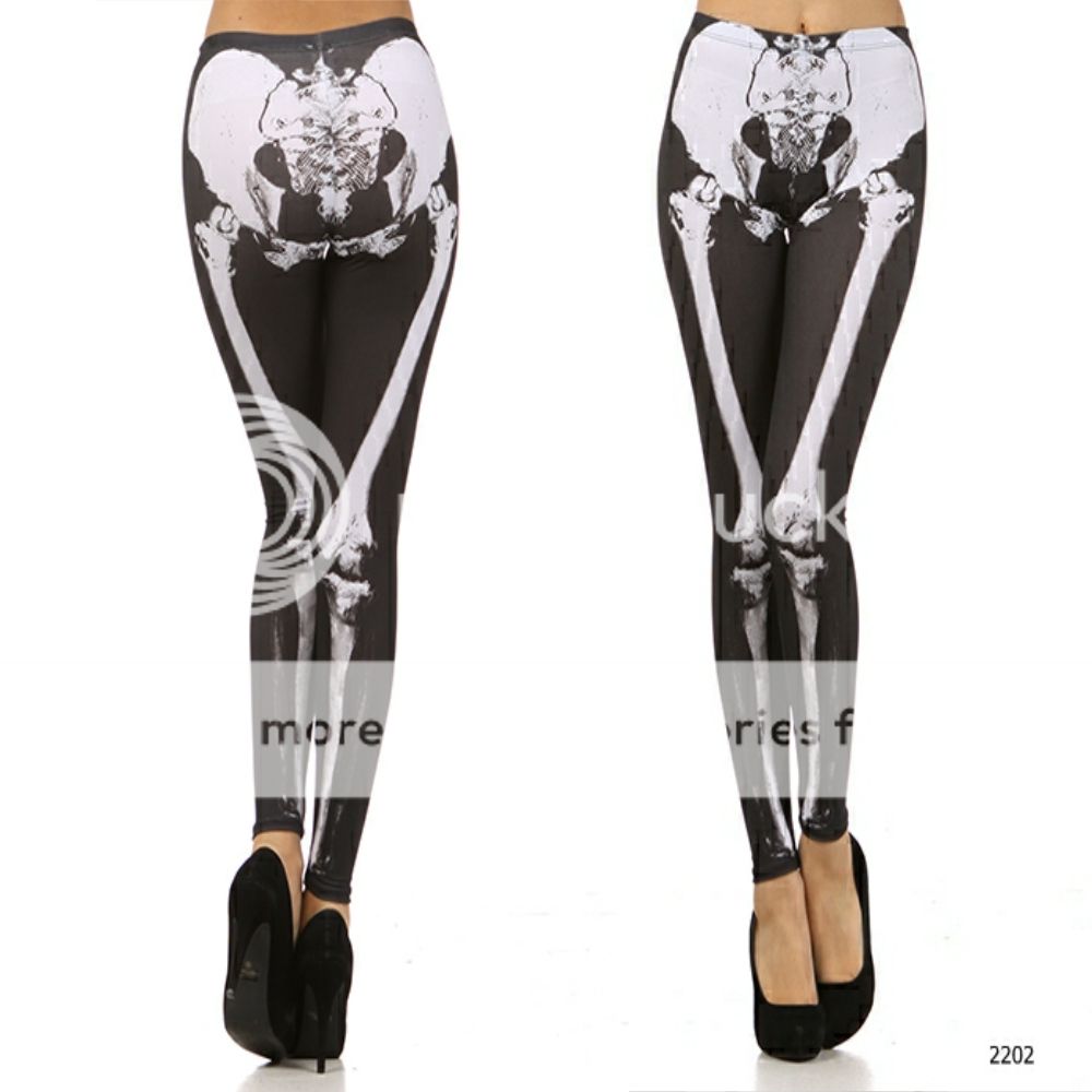 *HOT* BLACK WHITE SKELETON X RAY BONES LEGGINGS SKELETAL PANTS STRETCH